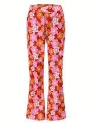Floral Print High Waist Flare Leg Pants Elastic Waist Pants