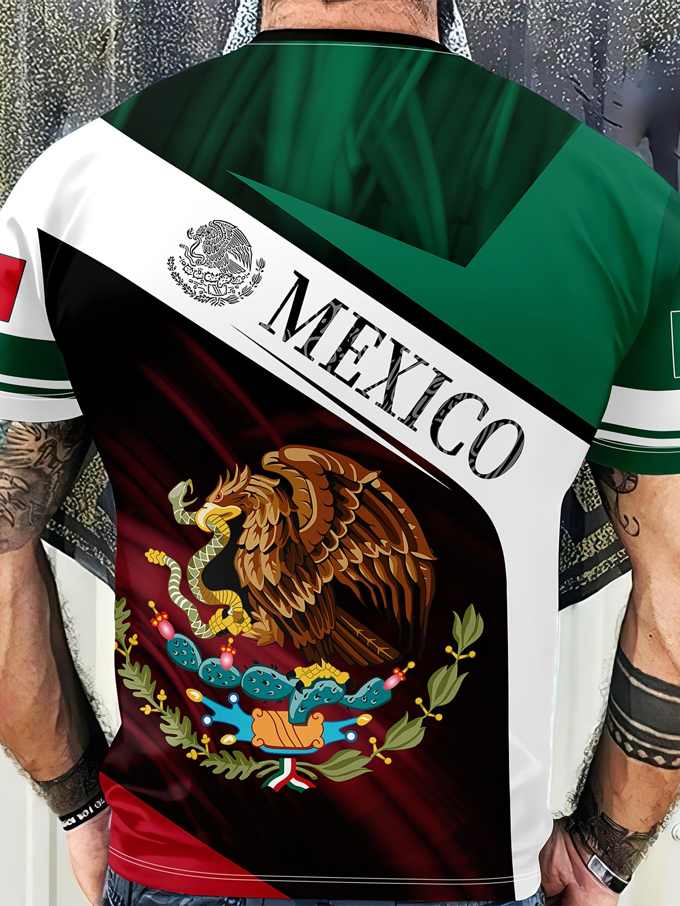 Eagle Holding Snake 'Mexico' Pattern Men's Tee - Summer Stylish T-shirt