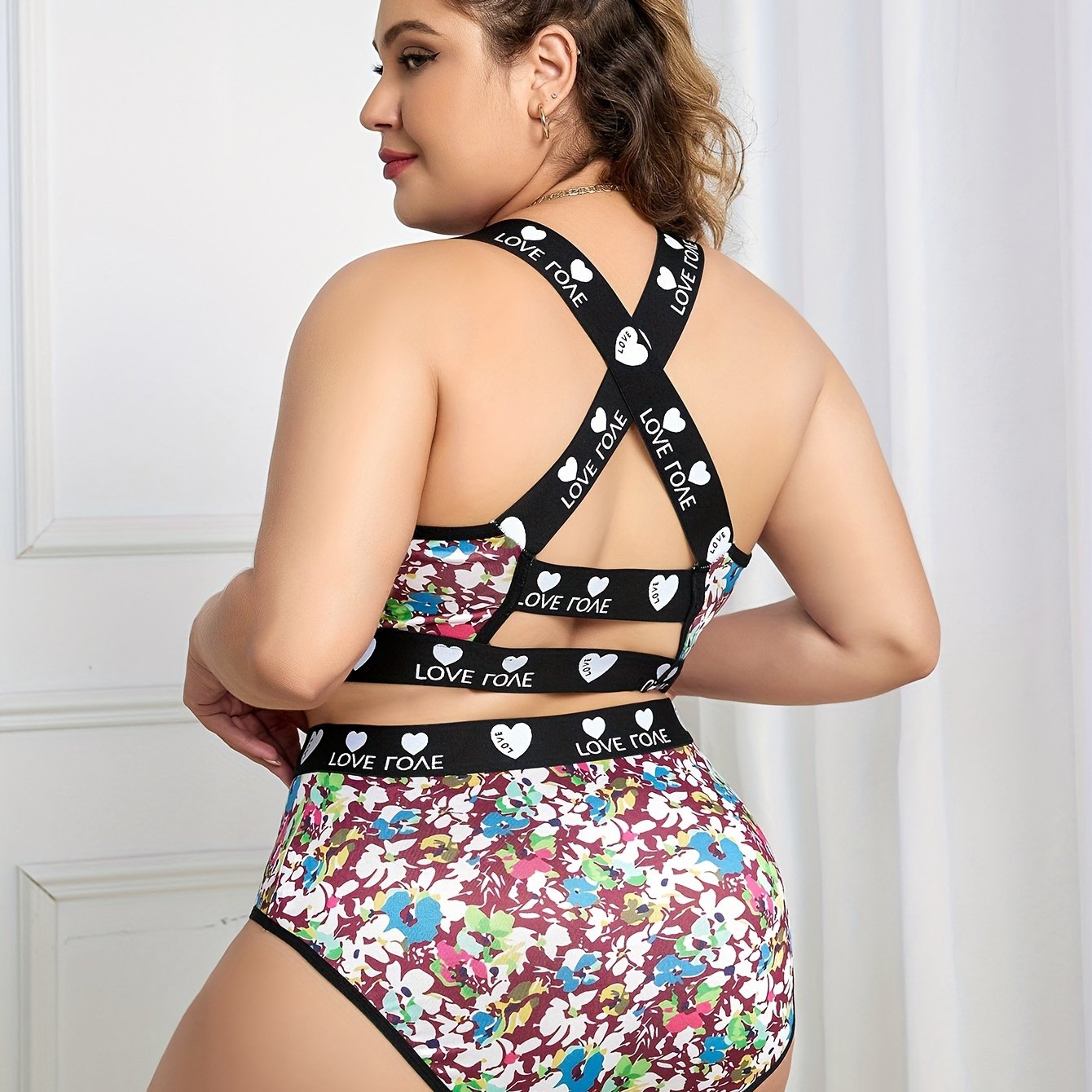 Floral Print Crisscross Back Bra & Panty Set