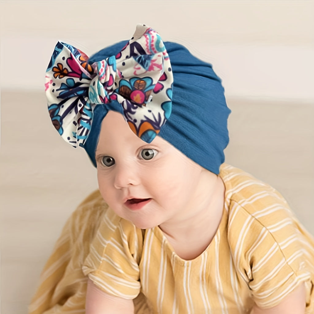 Soft Elastic Strip Flower Baby Hat With Bow Girl Four Season Usable