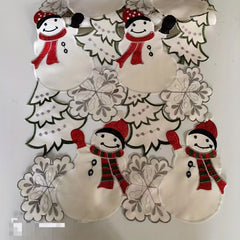 Polyester Snowman Table Runner Merry Christmas Embroidered Print