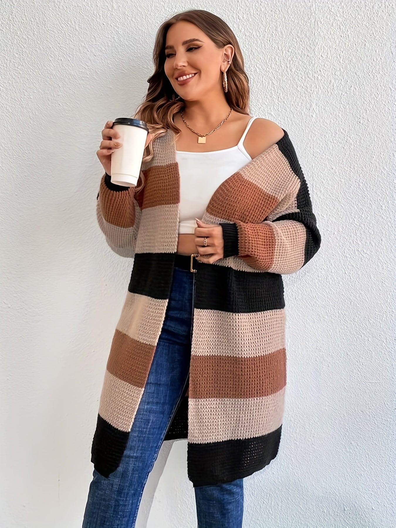 Colorblock Long Sleeve Open Front Cardigan