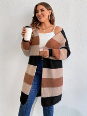 Colorblock Long Sleeve Open Front Cardigan