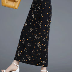 Graphic Print Split Skirt Bodycon High Waist Skirt