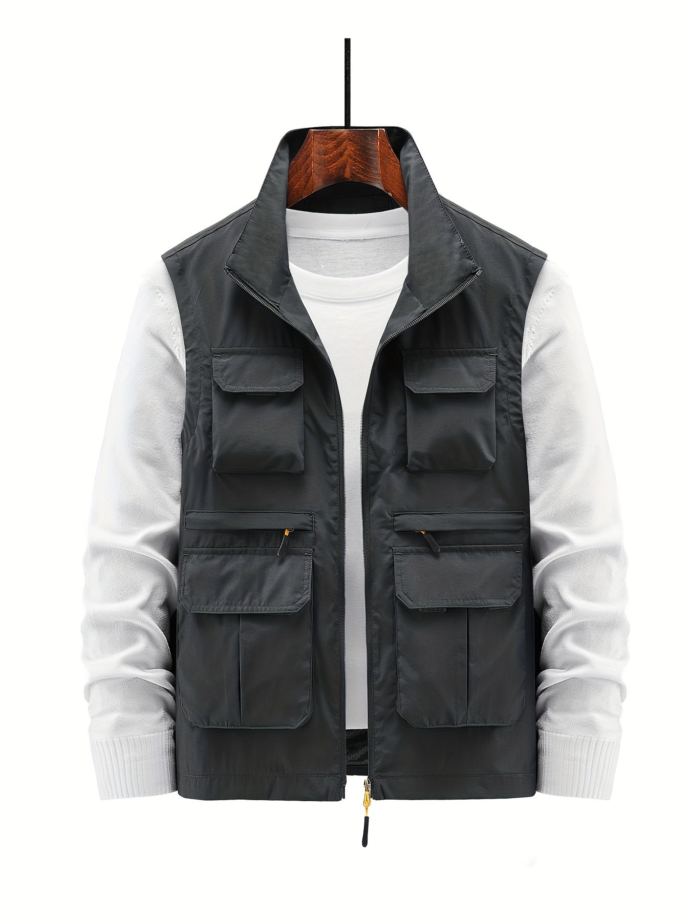 Men's Zip Up Vest Stand Collar Outdoor Fishing Hiking