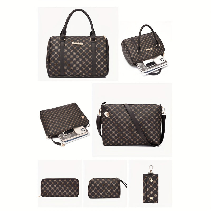 6pcs Geometric Print Tote Bag Set Stylish Handbag and Crossbody Bag