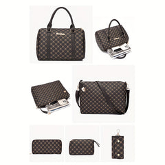 6pcs Geometric Print Tote Bag Set Stylish Handbag and Crossbody Bag