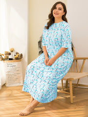 Plus Flamingo Print Short Sleeve Nightdress