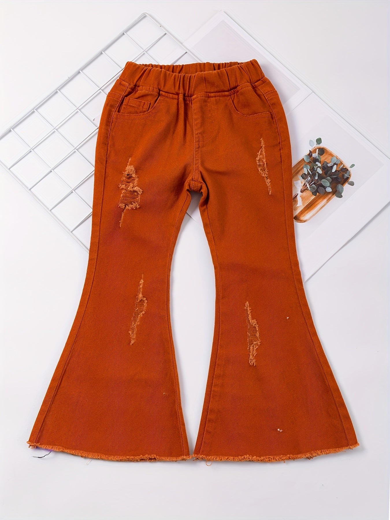 Toddler Girls Ripped Jeans Flare Leg Denim Bell Bottoms Pants