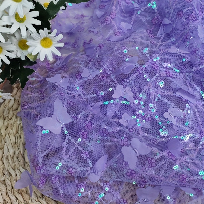 Embroidered Sequined Butterfly Mesh Tulle Fabric for Wedding Dress Gowns