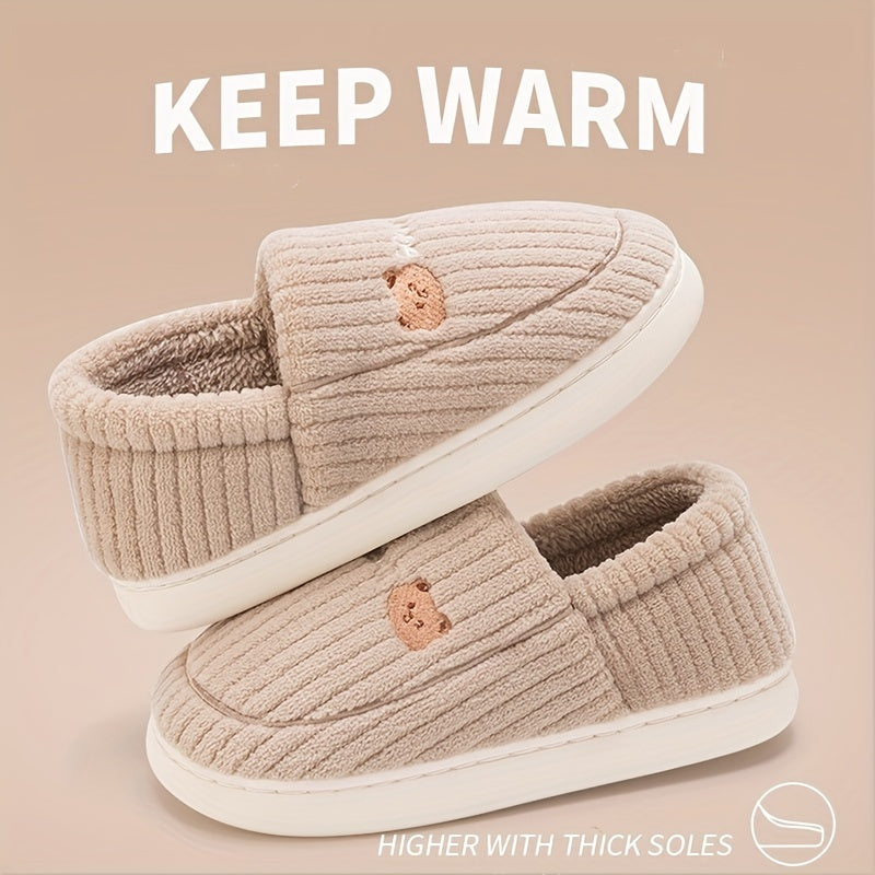 Women's Bear Plush Slippers Warm Non Slip Shoes