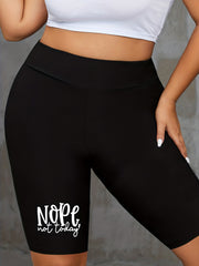 Casual Biker Shorts High Rise Stretch Letter Print