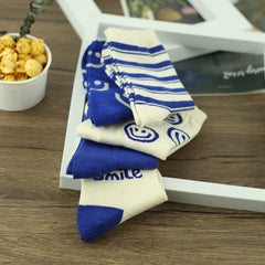 5 Pairs Men's Smiling Face Pattern Crew Socks Breathable Street Style