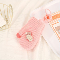 Kids Cartoon Gloves Winter Warm with Neck Hanging Rope