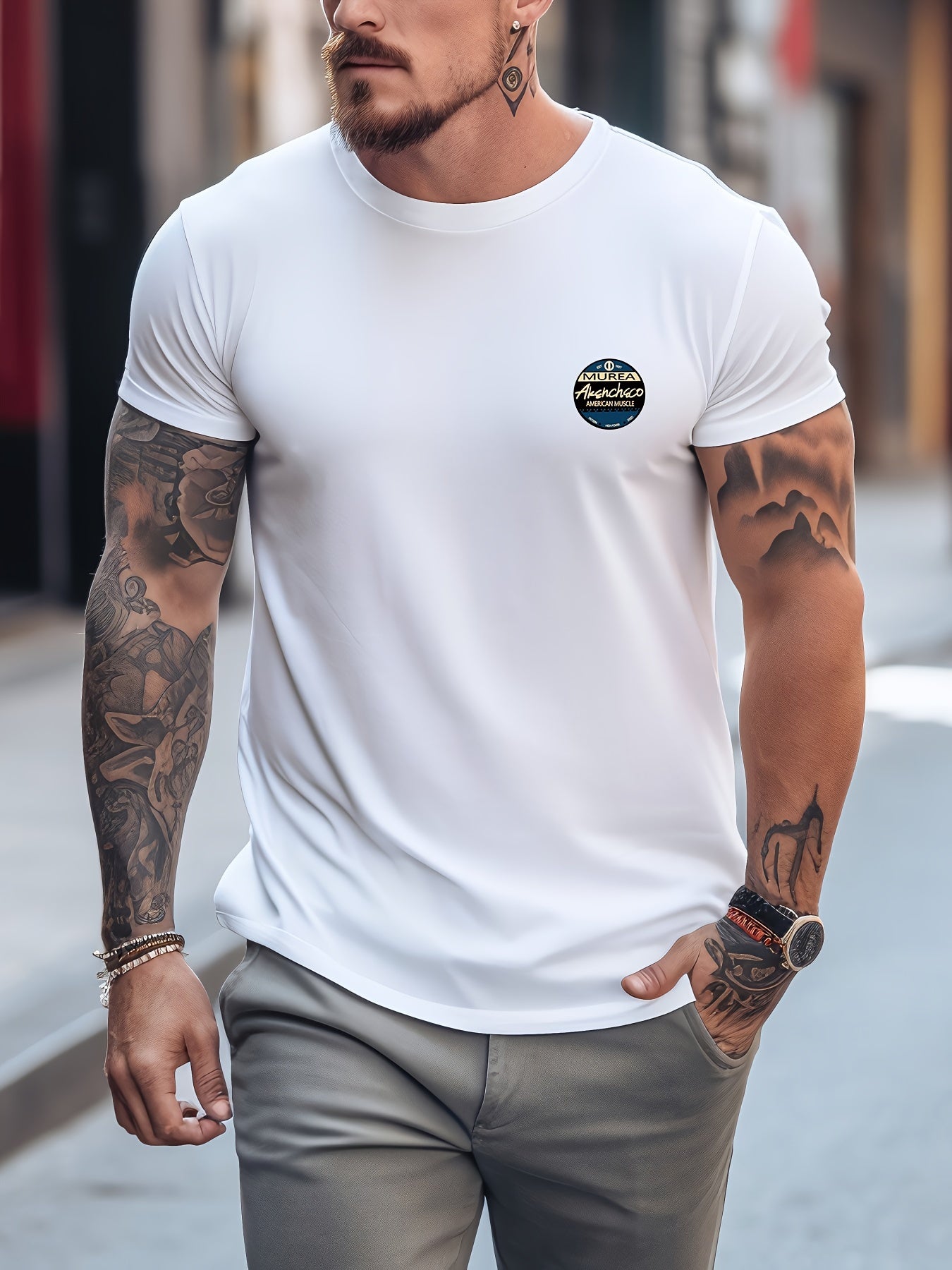 Vintage Car & Letter Print Men's T-shirt Graphic Tee
