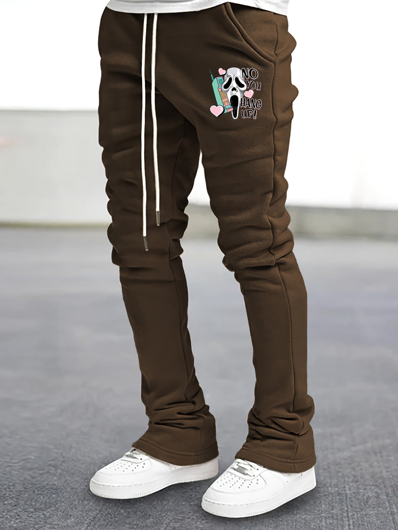 Skull In Love Print Flared Trousers Men s Casual Stretch Joggers