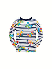 Girls Stripe Butterfly Print Pajamas Set
