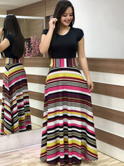 Floral Print Maxi Dress Short Sleeve Crew Neck