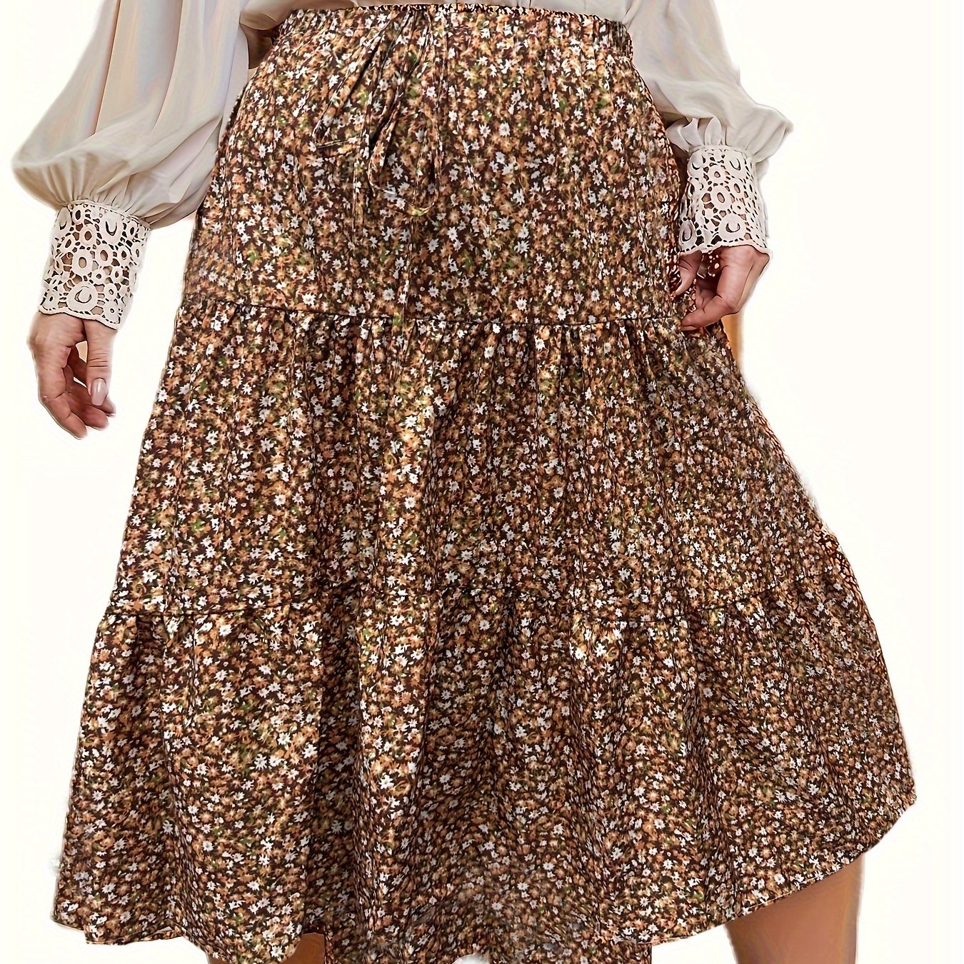 Boho Skirt Women's Plus Allover Ditsy Print Midi Smock Skirt