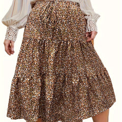 Boho Skirt Women's Plus Allover Ditsy Print Midi Smock Skirt