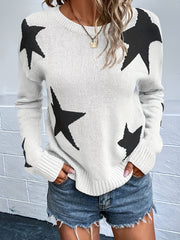 Star Pattern Crew Neck Sweater Women's Clothing