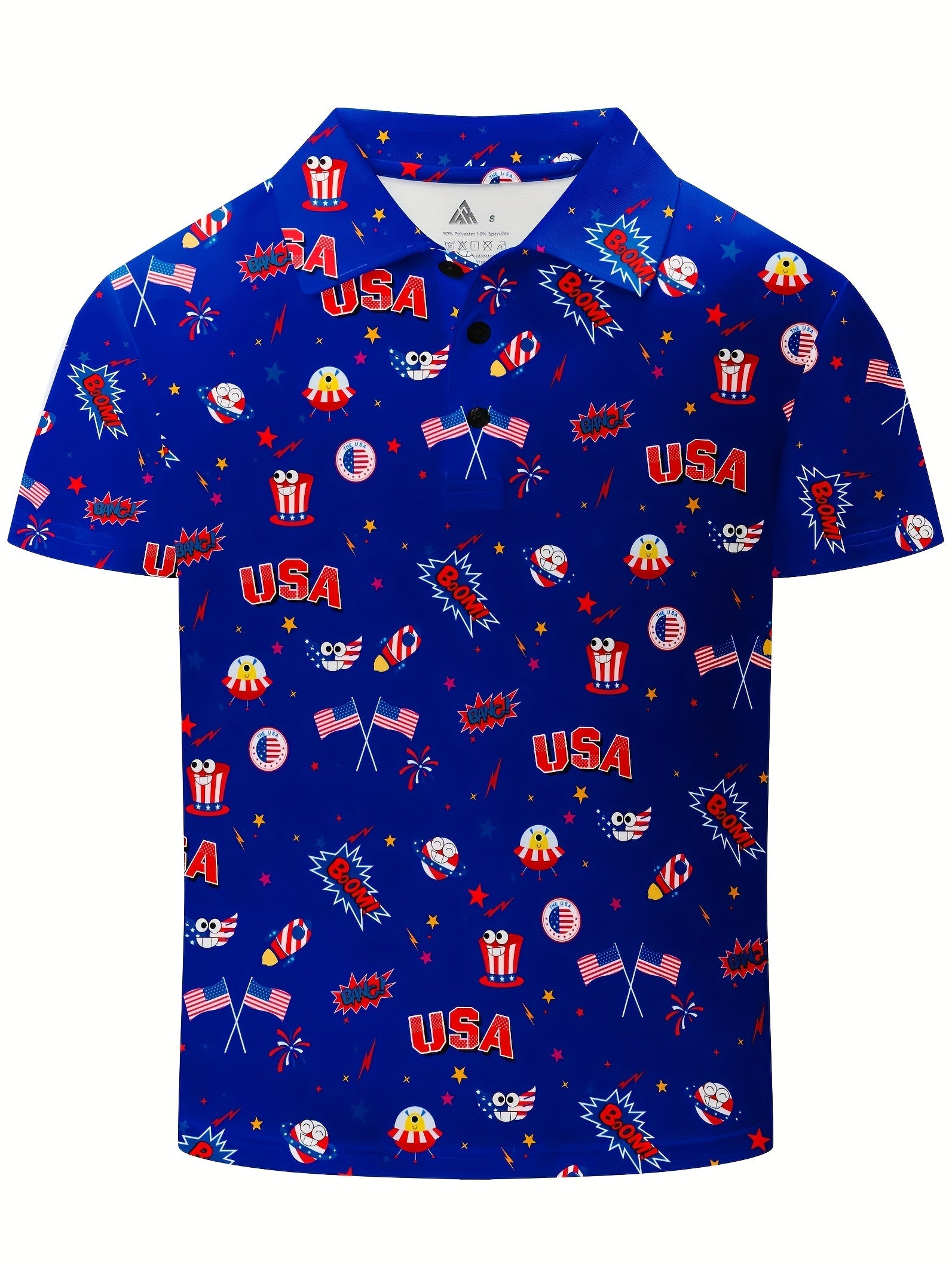 Boy's Graphic Polo Shirt Active Stretch Button Up Short Sleeve Polo