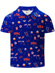 Boy's Graphic Polo Shirt Active Stretch Button Up Short Sleeve Polo