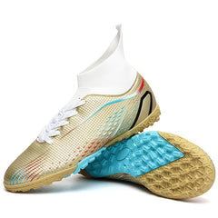 Boy's High Top Turf Football Boots Anti skid Lace Up TF Soccer Cleats