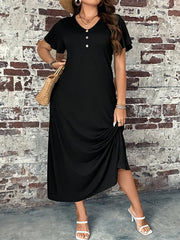V-Neck Maxi Dress with Button Detail