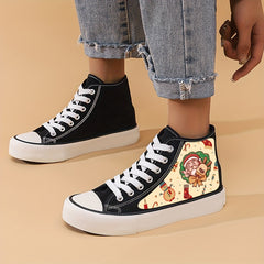 Santa Print Chunky Canvas Sneakers High Top Skate Shoes