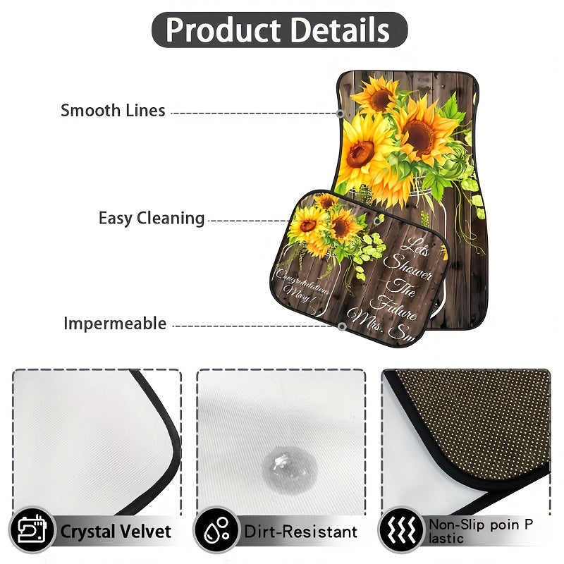 4pcs Sunflower Pattern Car Seat Covers, Front & Rear Seat Cover Set