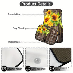 4pcs Sunflower Pattern Car Seat Covers, Front & Rear Seat Cover Set