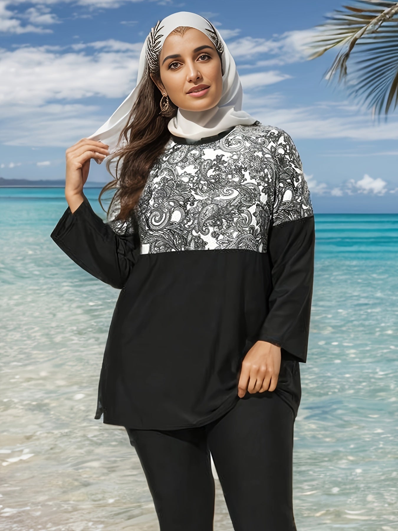 Colorblock Paisley Floral Print Tankini Set