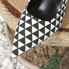 Geometric Pattern Kitten Heel Slingback Pumps
