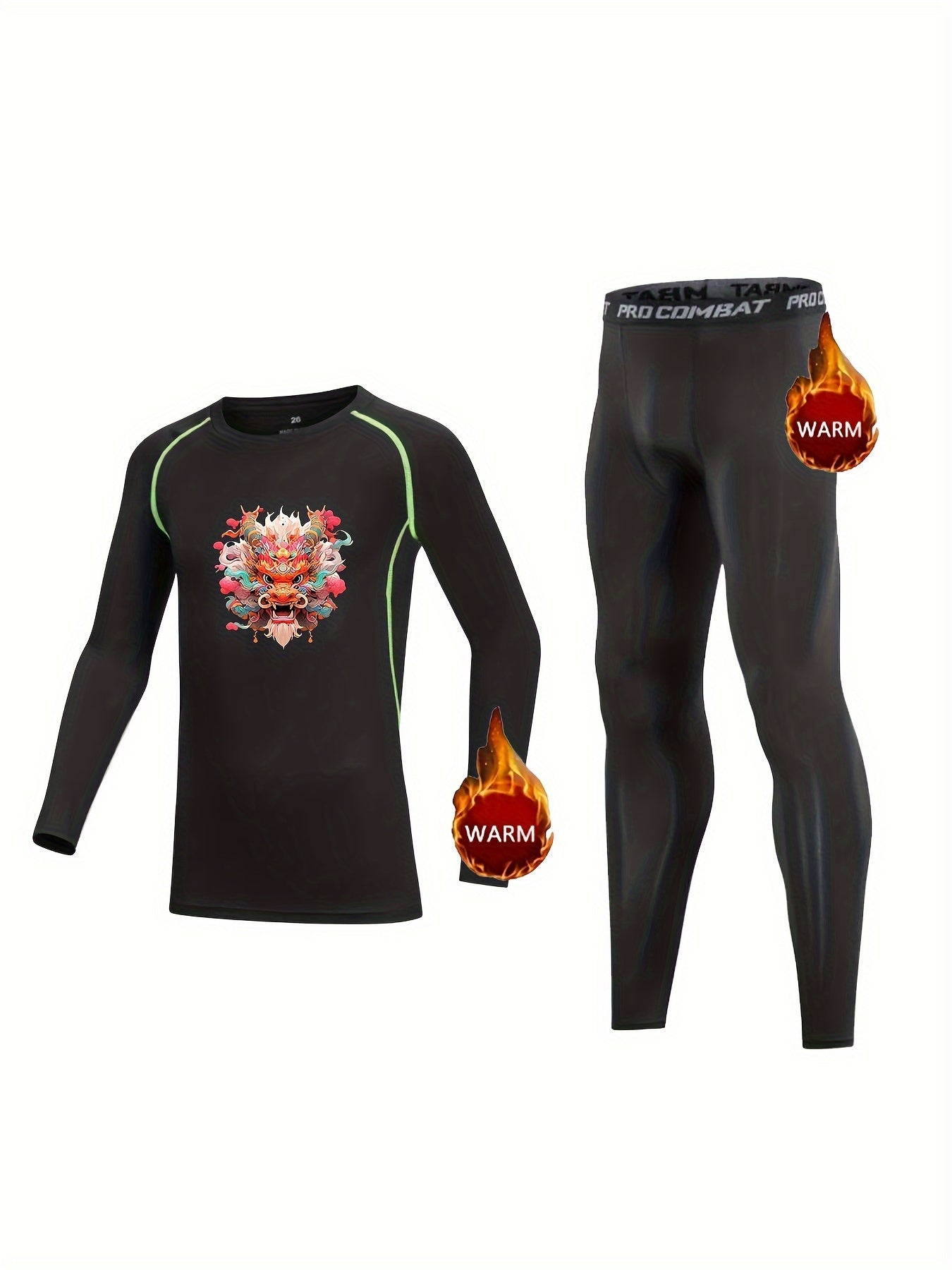 Kids Compression Dragon Fleece Sets, Elastic Waist, Letter Print, Pack of 2