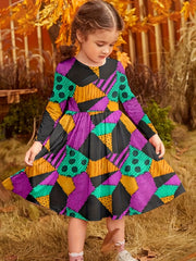 Girls Creative Pattern Long Sleeve Dress Spring Fall
