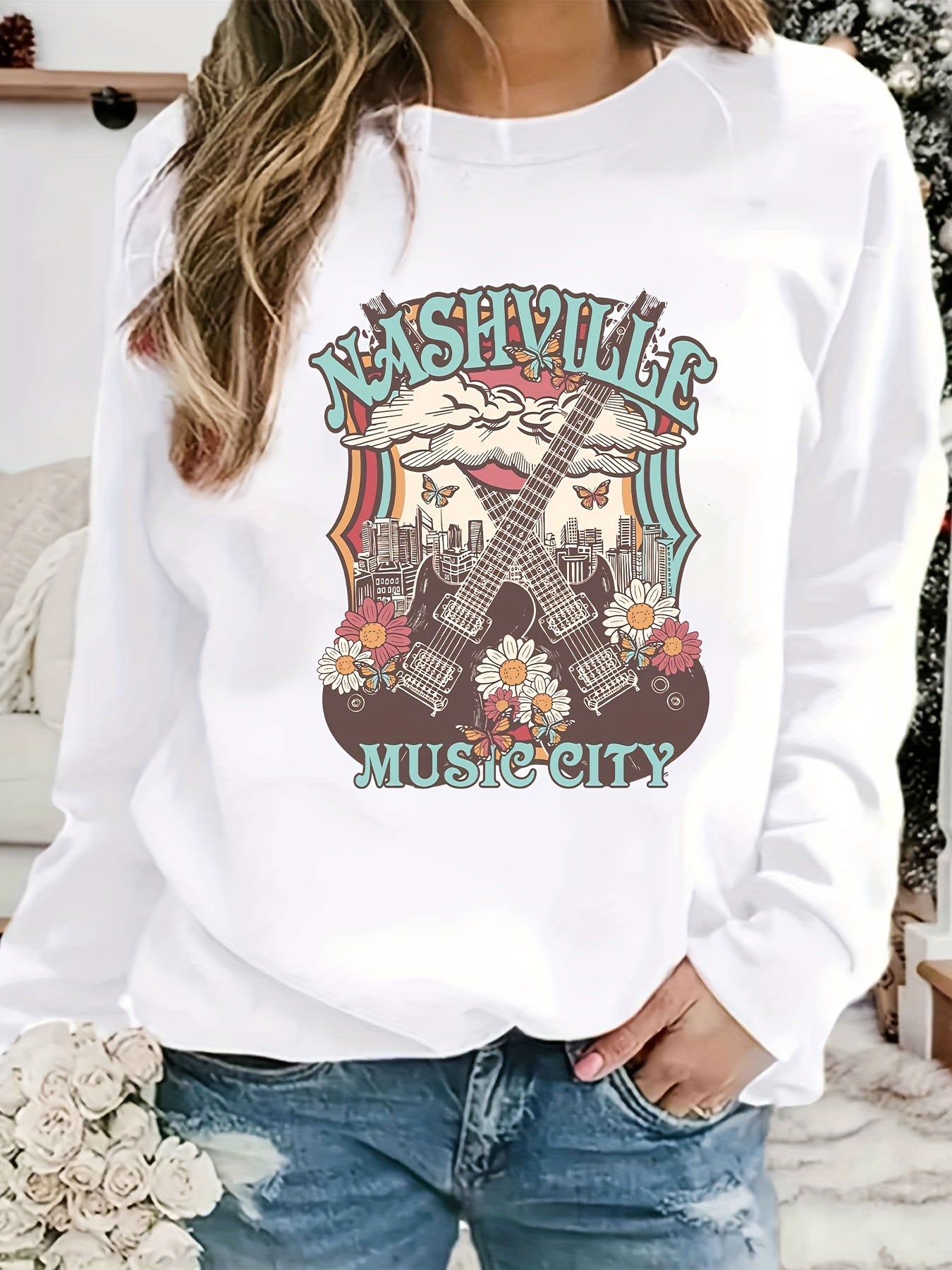 Nashville Music City Print Sweatshirt