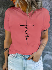 Faith Letter Graphic Crew Neck T-Shirt for Women