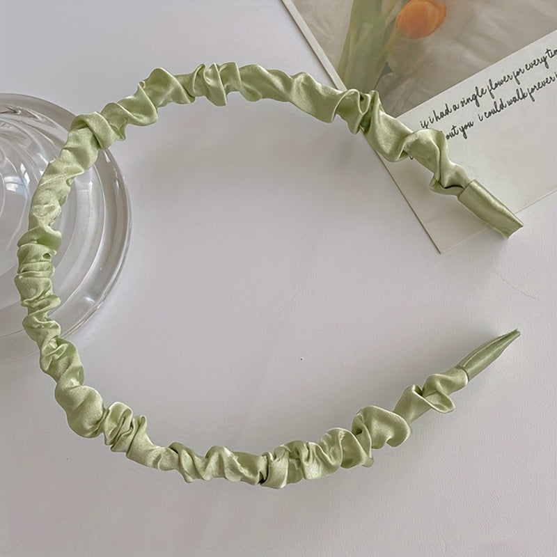 Sweet Satin Pleated Headband All Match Hair Hoop for Women Girls