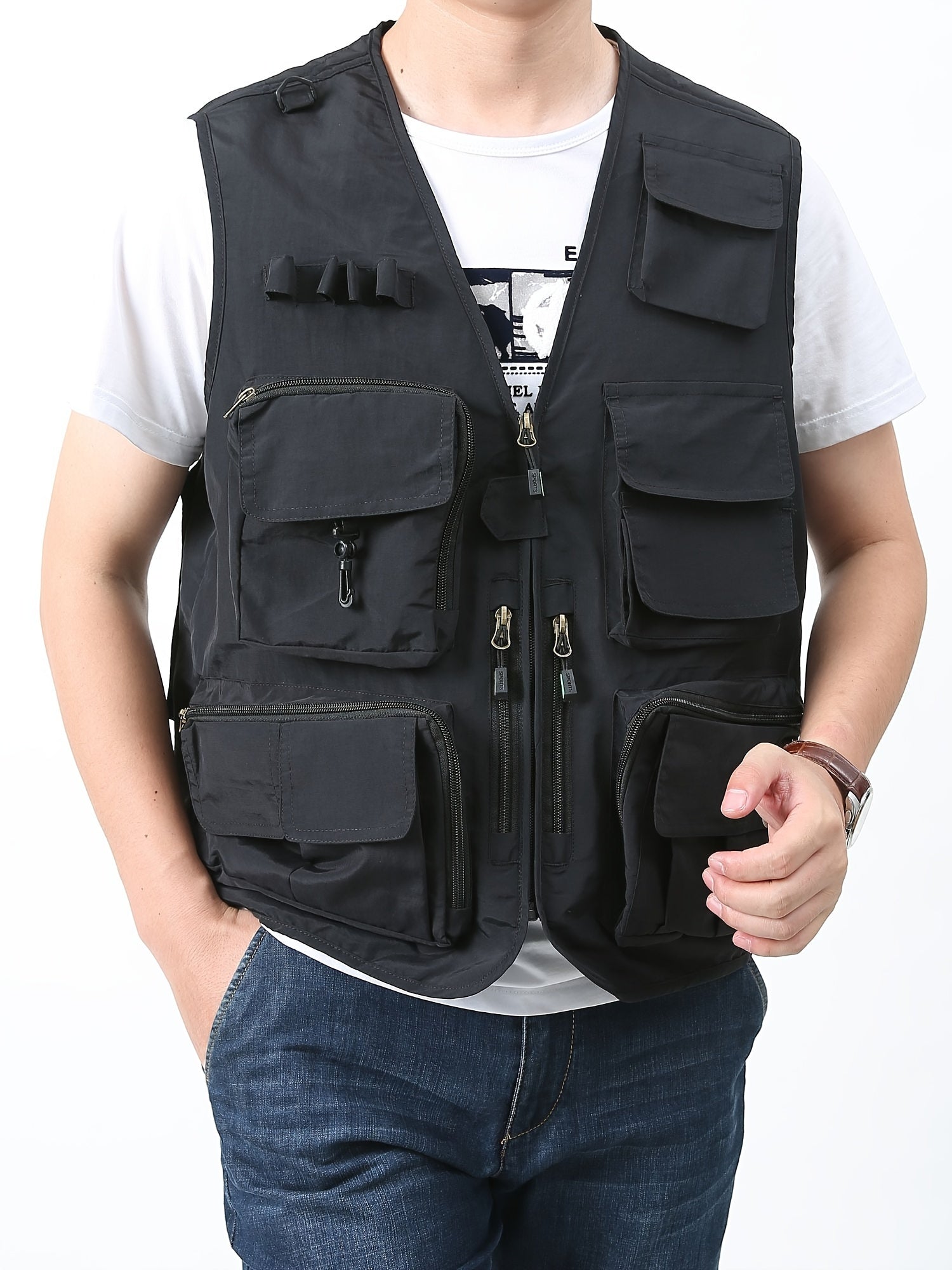 Cargo Vest Men's Zip Up Outwear Casual Spring Summer