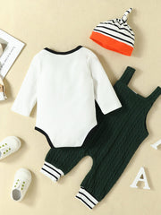 3pcs Elephant Print Rompers & Pants Set For Boys
