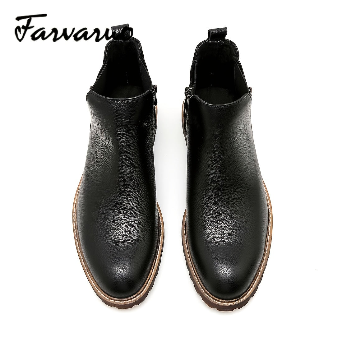 FARWARWO Zipper Chelsea Boots Men's Leather Formal