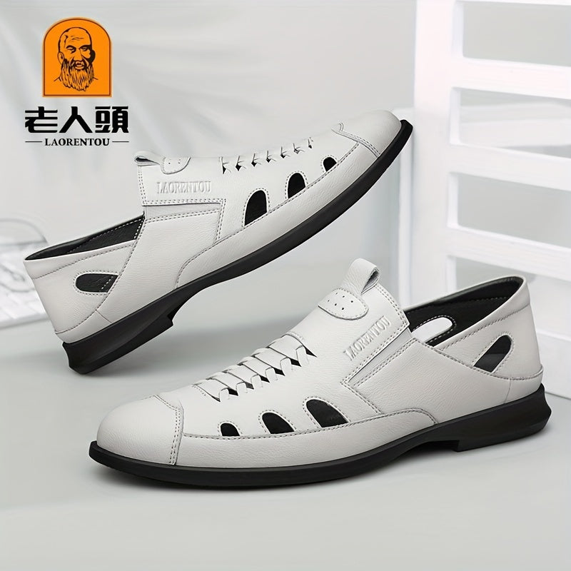 LAORENTOU Men's Leather Beach Sandals Non Slip Comfy Summer Shoes