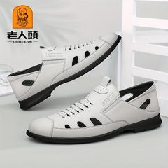 LAORENTOU Men's Leather Beach Sandals Non Slip Comfy Summer Shoes