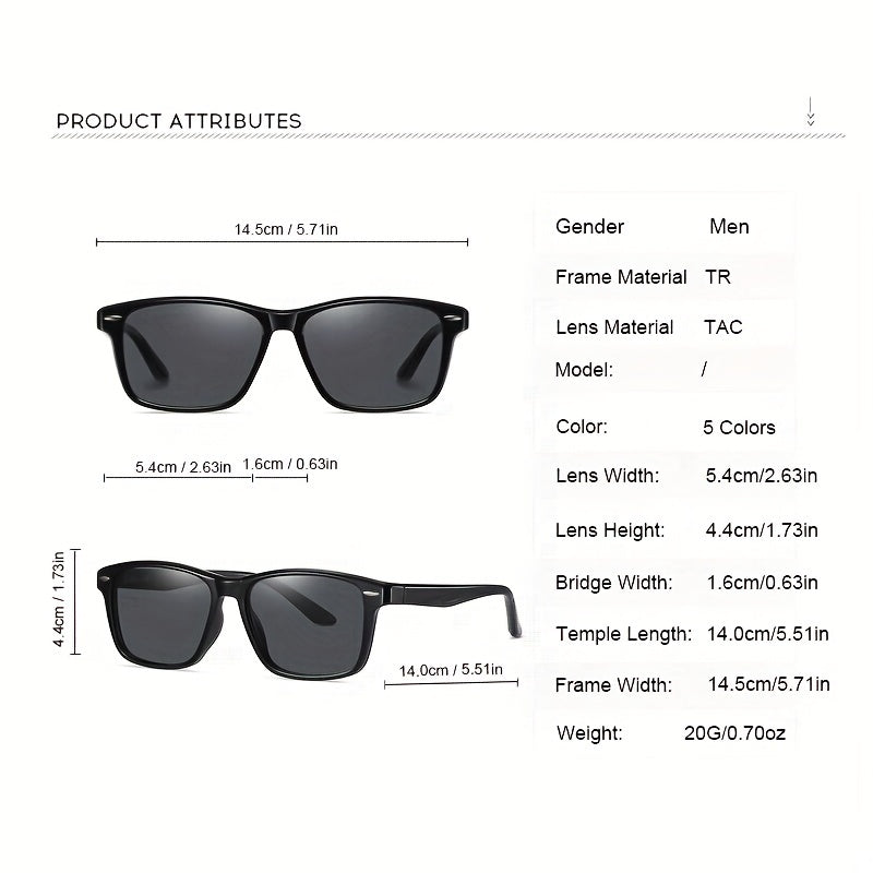 Polarized Sunglasses Men Driving Fishing UV Protection TR90 Retro Square