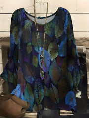Women's Plus Leaf Print Long Sleeve Blouse