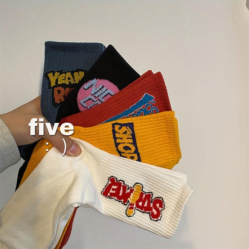 10 Pairs Letter Print Mid Tube Socks Women's Stockings