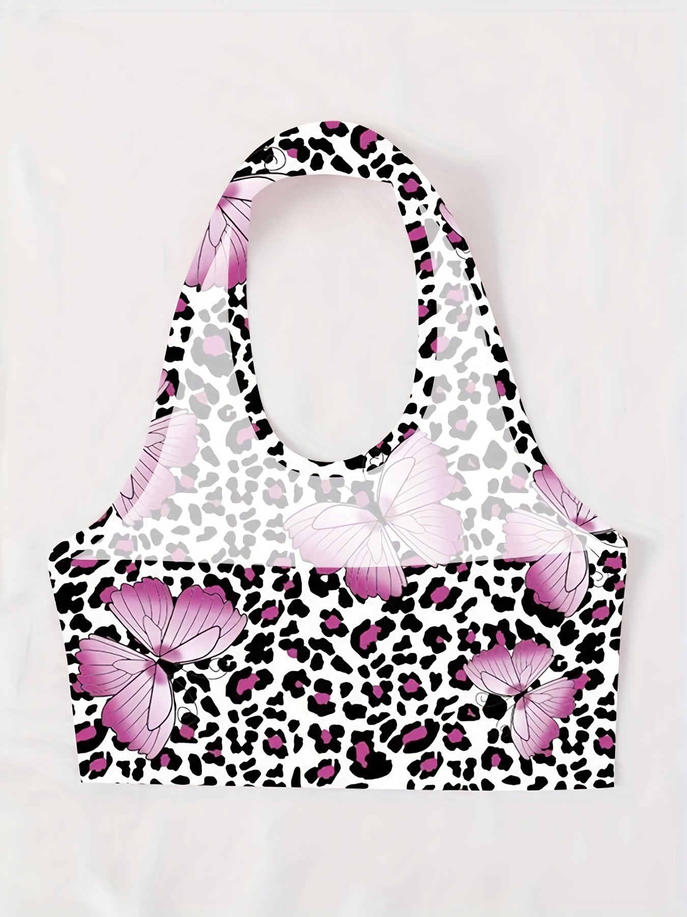Butterfly Print Halter Top Sexy Backless Leopard Top