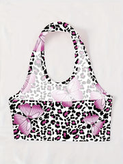 Butterfly Print Halter Top Sexy Backless Leopard Top