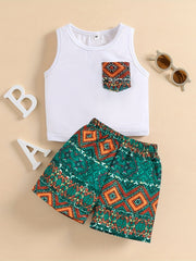 Ethnic Geo Print Shorts & Top Set For Baby Boys